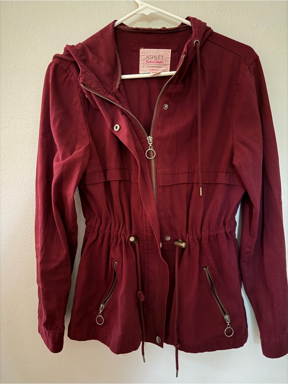 Ashley By 26 International Burgundy Hooded Utility Jacket